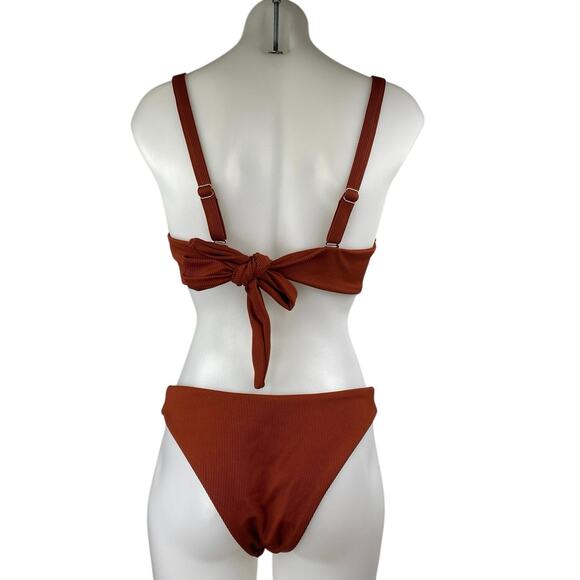 NEW Zara Women's Brown Sleeveless Tie Back Two Piece Swimwear Bikini Swimsuit M - Picture 2 of 4